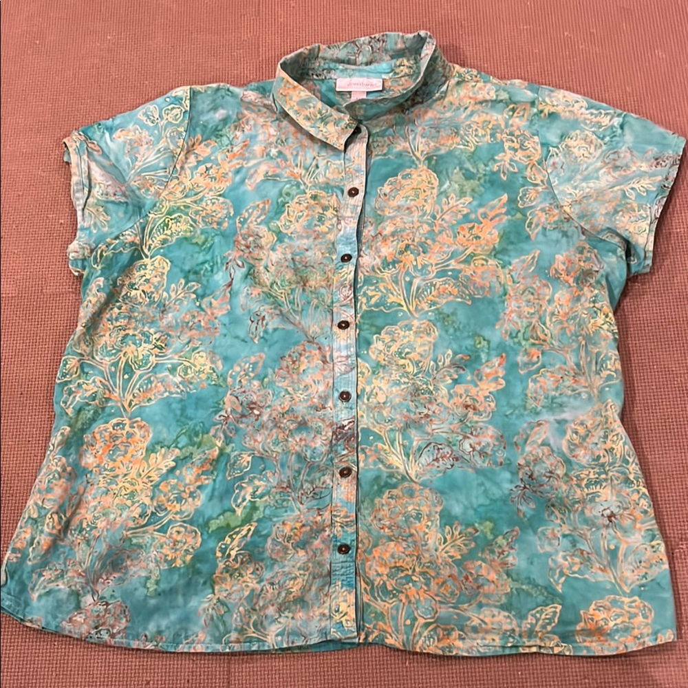 Green Batik Button-Up Shirt